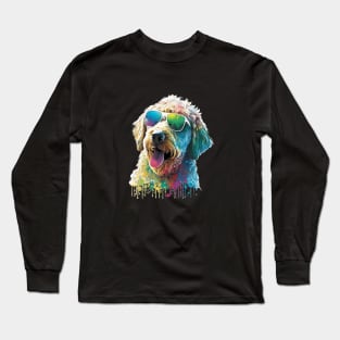 golden doodle dog and sunglasses in Summer One Long Sleeve T-Shirt